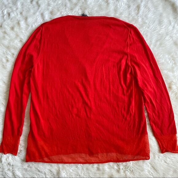 Lafayette 148 New York Cardigan Button Up Front Italian Yarn Red Orange -Medium - Picture 3 of 10